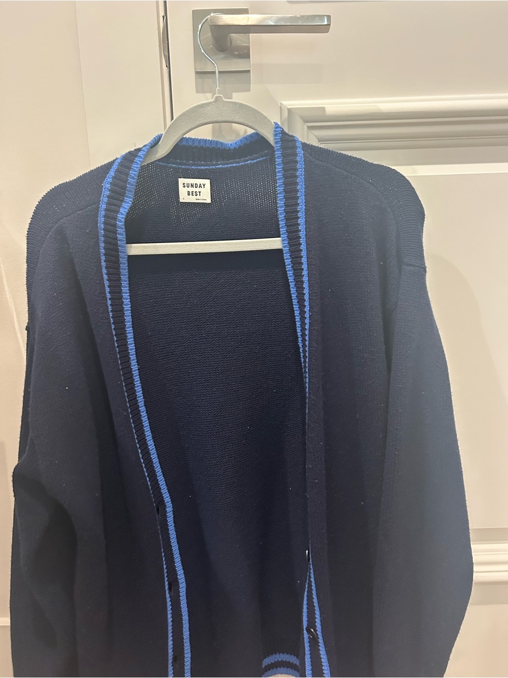 Aritzia Sunday Best Boyfriend Navy Cardigan with Blue Trim